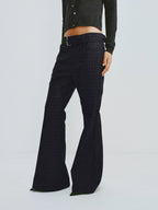 Plaid Flared Trousers With Draped Waist