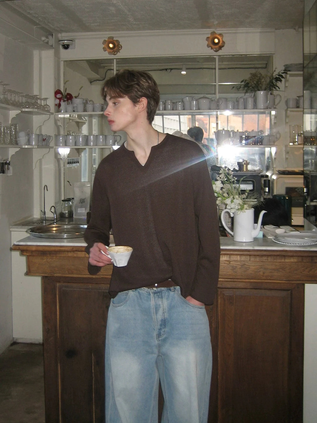 V-Neck Knit Long-Sleeve Sweater