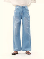 High-Waisted Distressed Straight-Leg Jeans