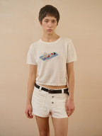 Jacquard Knit Cropped Graphic T-Shirt