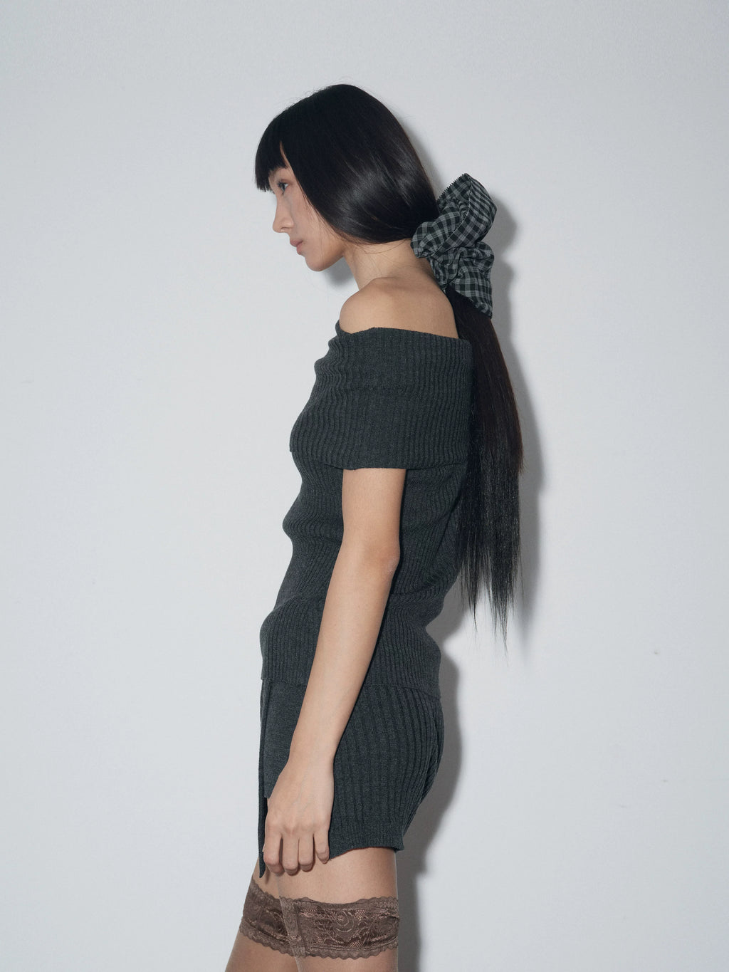 Asymmetric Cotton T-Shirt With Plaid Detail