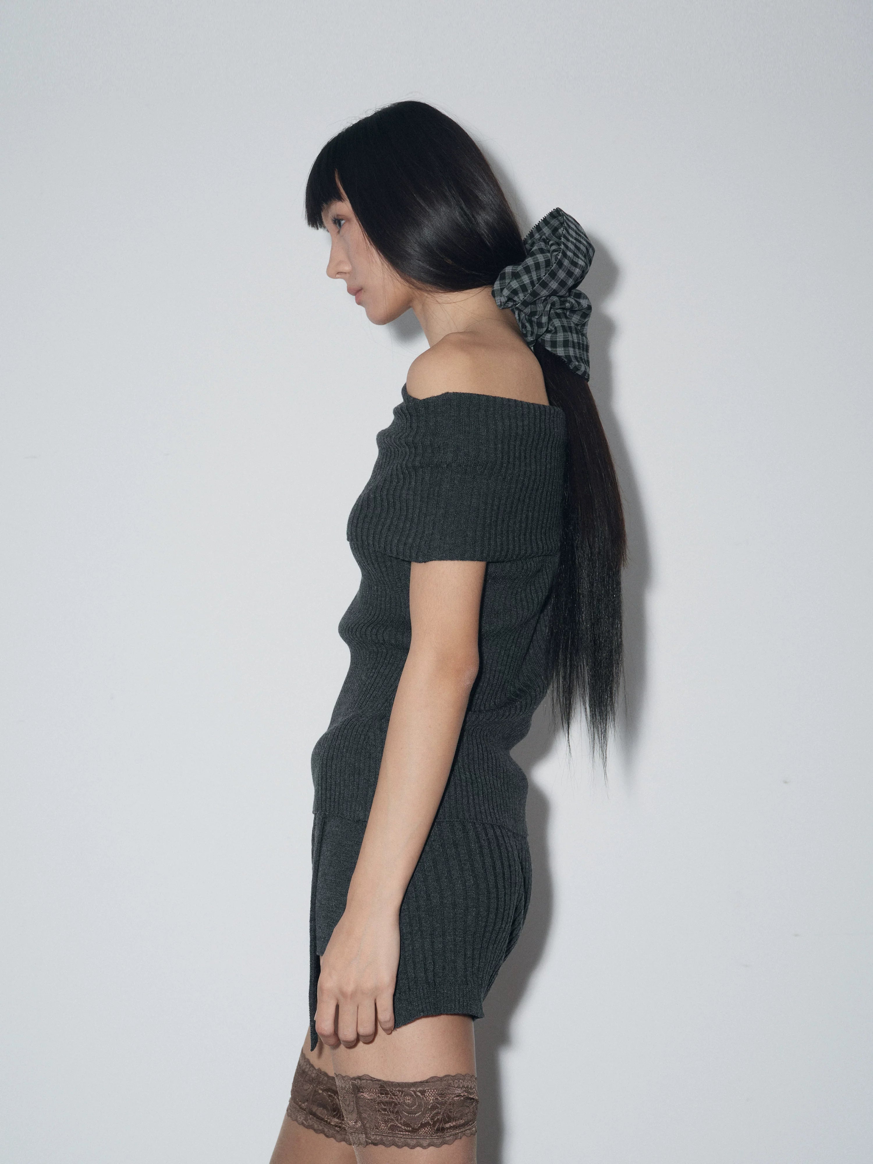 Asymmetric Cotton T-Shirt With Plaid Detail