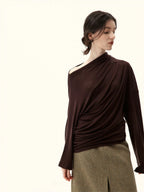 Earth Echo Asymmetric Pleated Knit Top