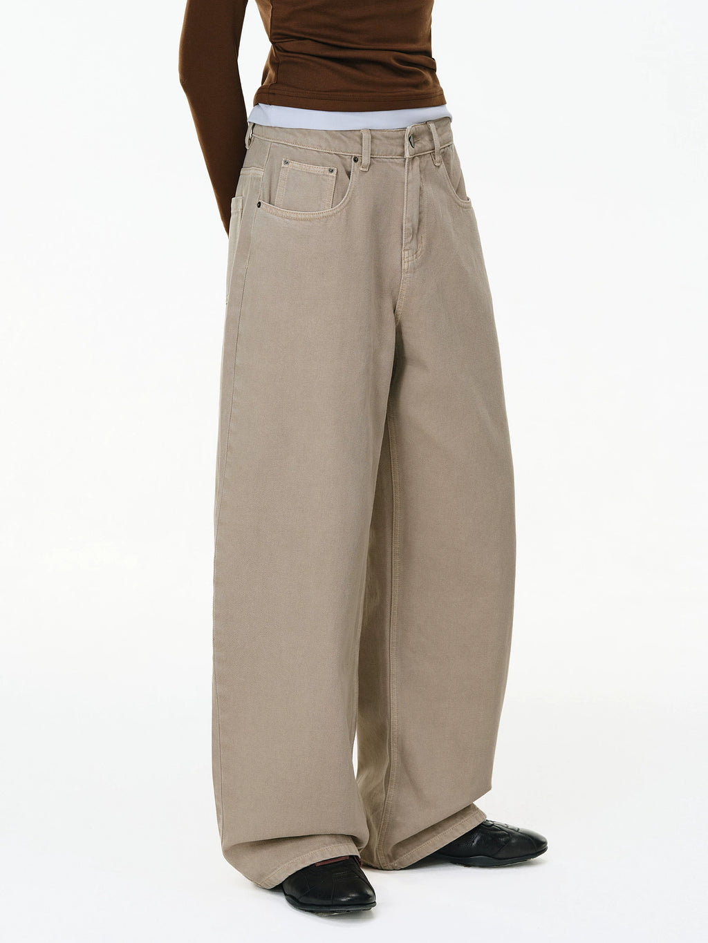 Washed Khaki Wide-Leg Jeans