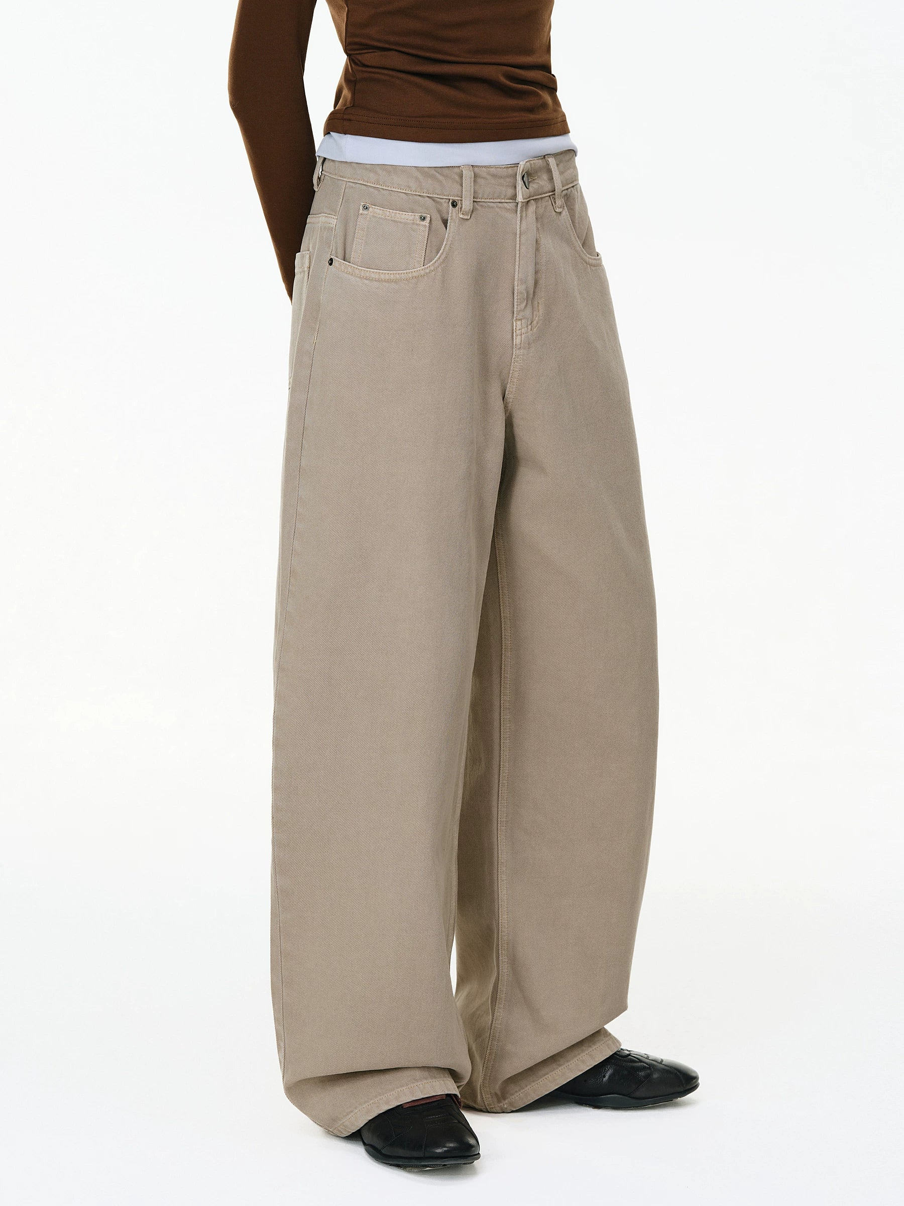 Washed Khaki Wide-Leg Jeans