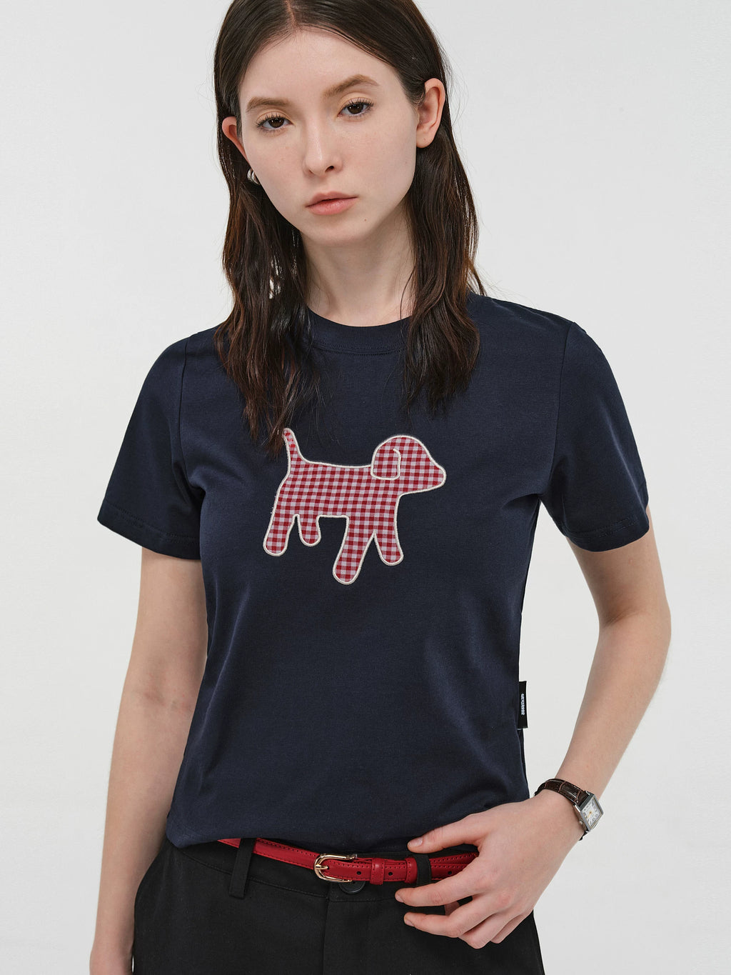 Gingham Puppy Patch Cotton T-Shirt
