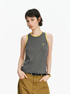 Contrast Trim Embroidered Tank Top
