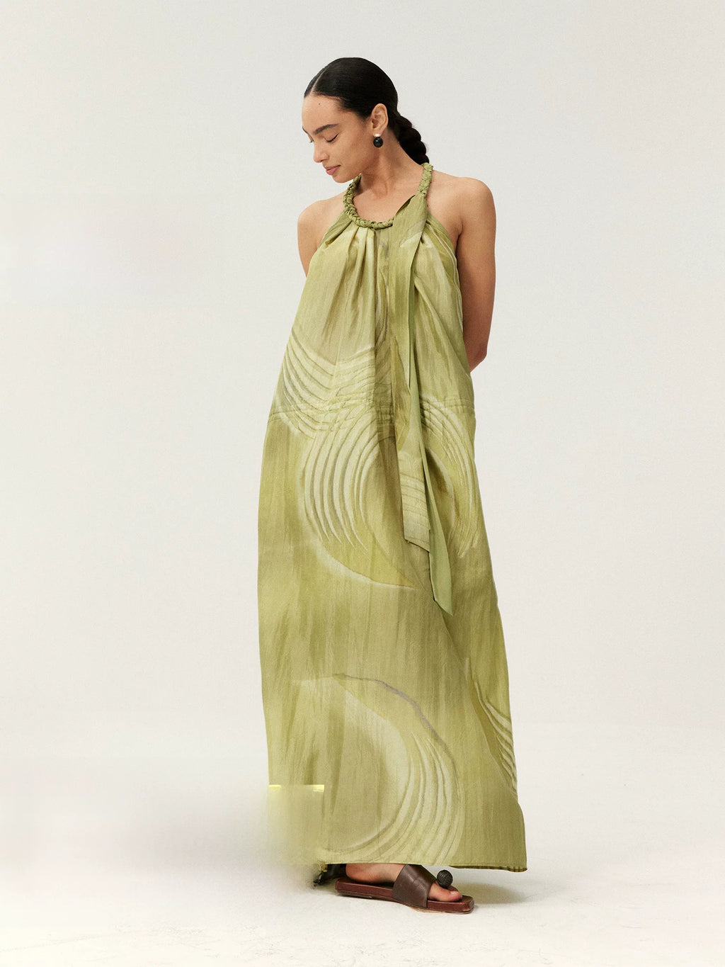 Abstract Print Halter Maxi Dress