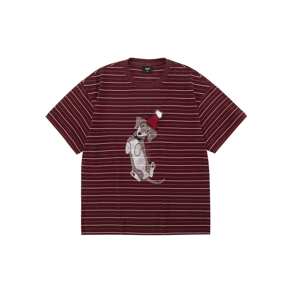 Dachshund Graphic Striped Cotton T-Shirt