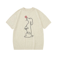 Embroidered Wool Short-Sleeve Knit Top