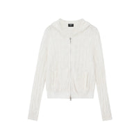 Diamond Knit Hooded Zip-Up Cardigan