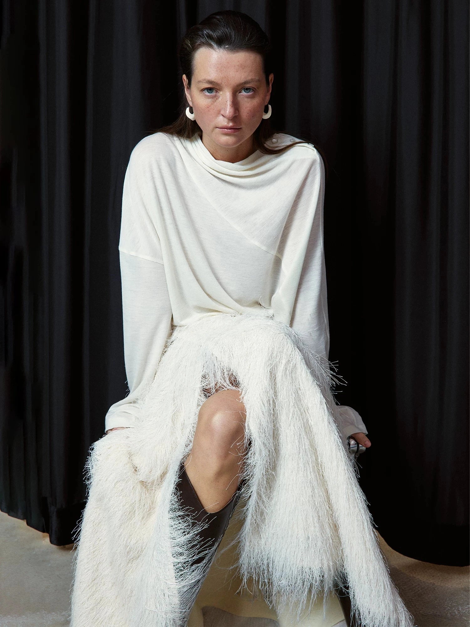 Echo Draped Wool Turtleneck Top