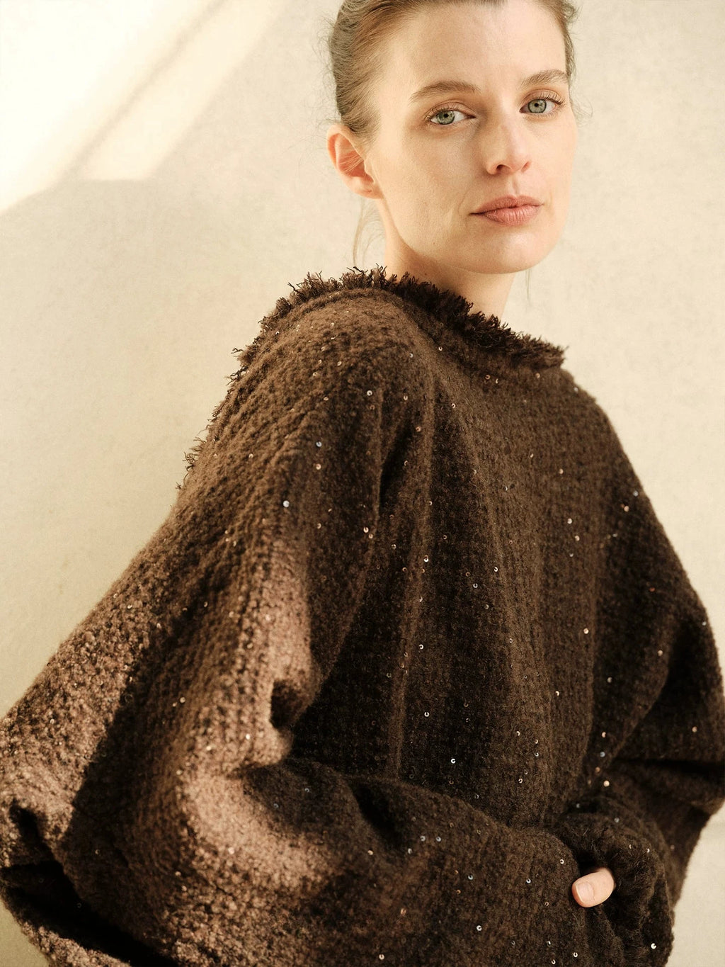 Sequin Embellished Wool Alpaca Cardigan