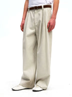 Pleated Wide-Leg Twill Trousers
