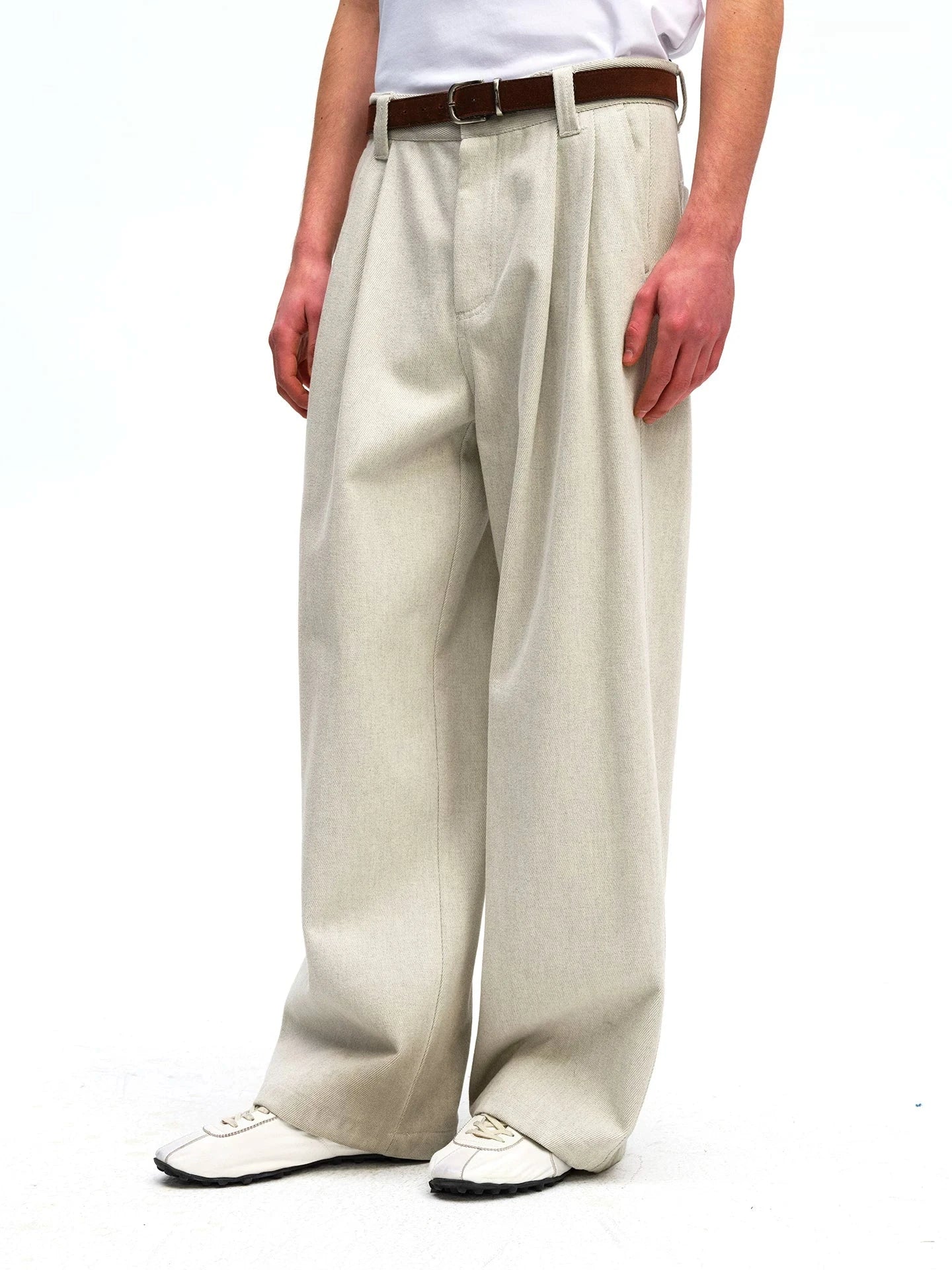 Pleated Wide-Leg Twill Trousers