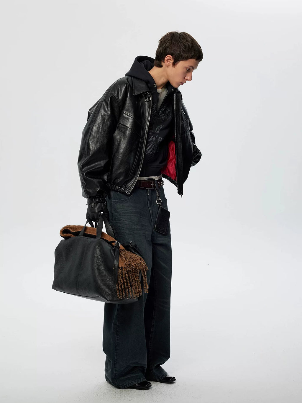 Oversized Leather Bomber Jacket