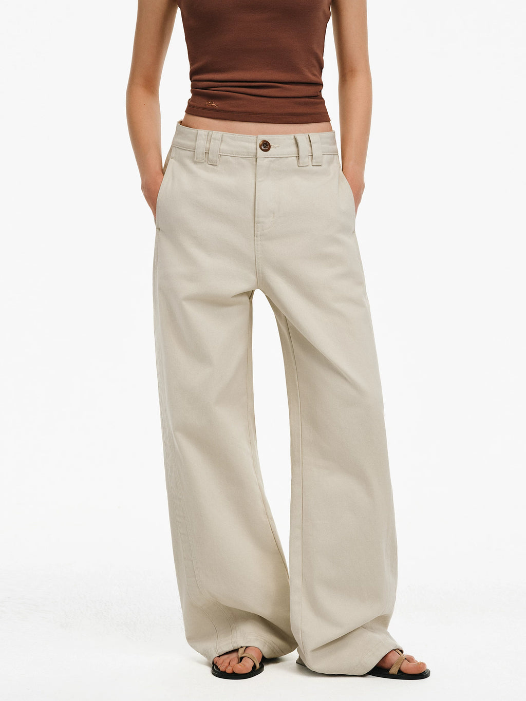 High-Waisted Wide-Leg Cotton Trousers