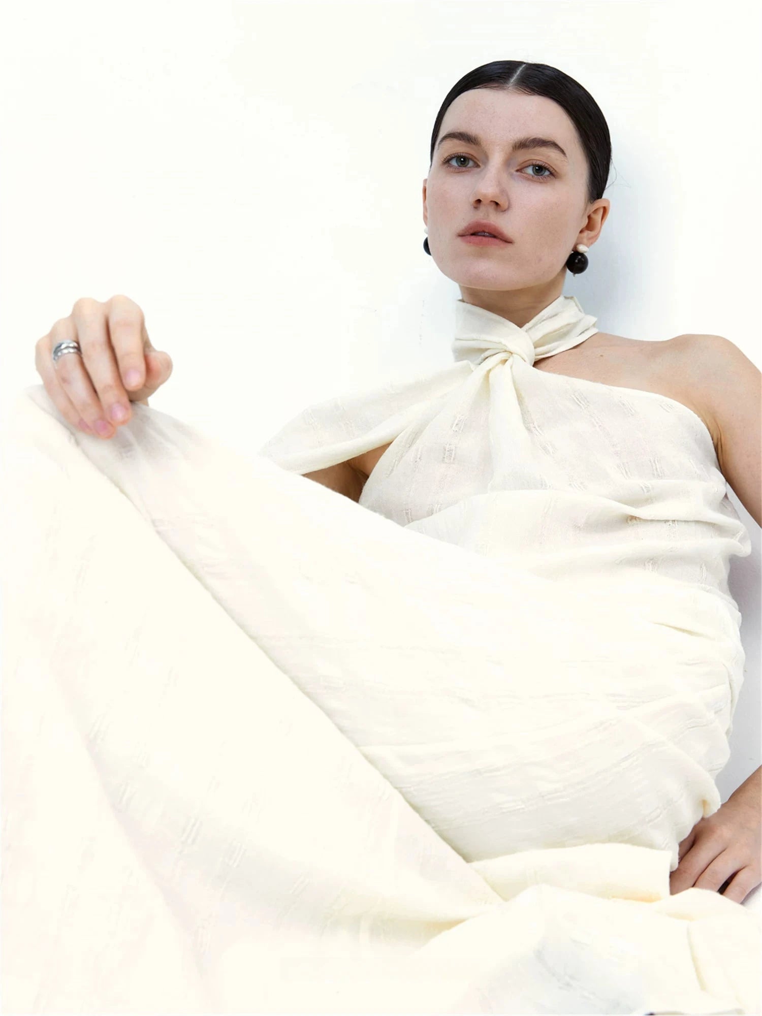 Asymmetrical Twist Neck Maxi Dress