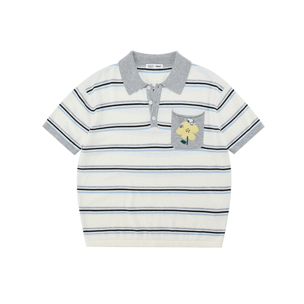 Snoopy Embroidered Striped Knit Polo