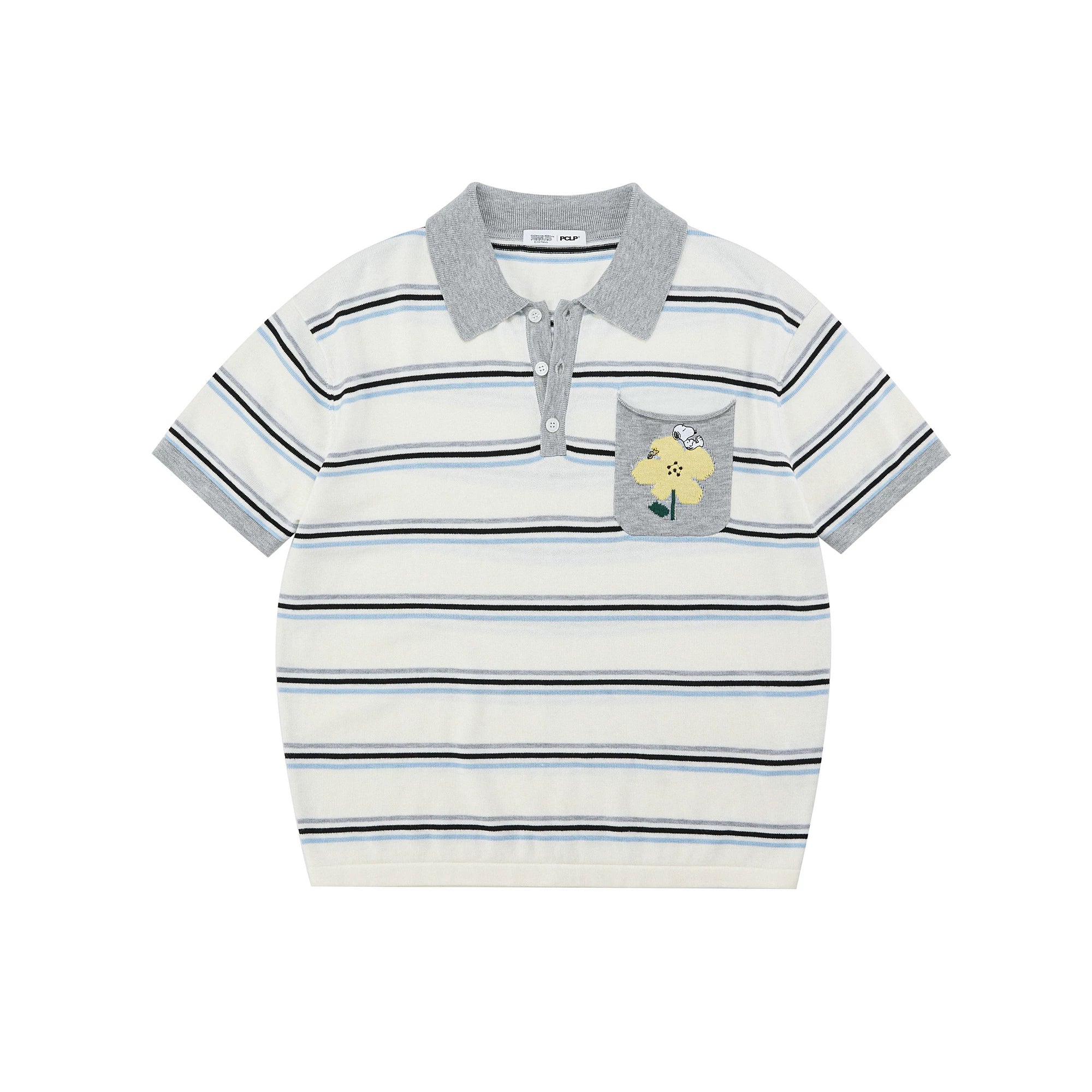 Snoopy Embroidered Striped Knit Polo