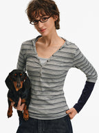 Layered Striped Hooded Long-Sleeve Top