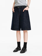 Contrast Stitch Denim Bermuda Shorts