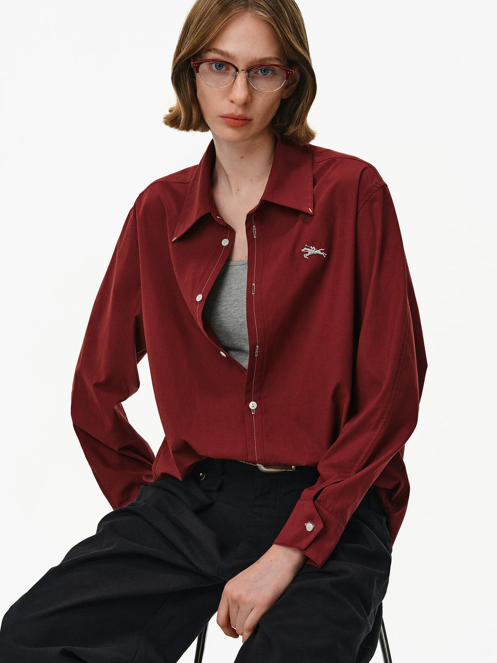 Lyocell Cotton Embroidered Button-Down Shirt