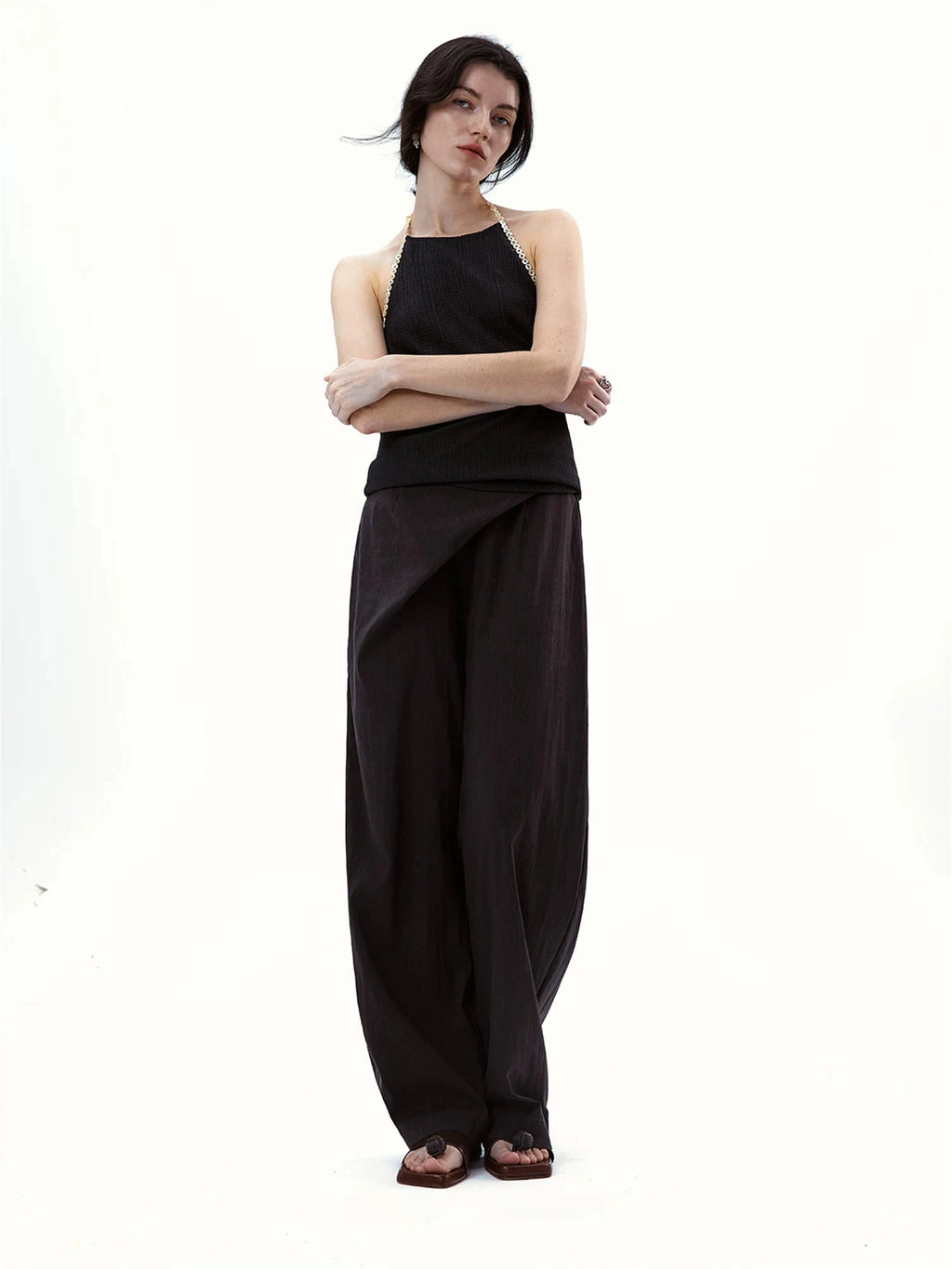 Diagonal Placket Curved Tailored Trousers