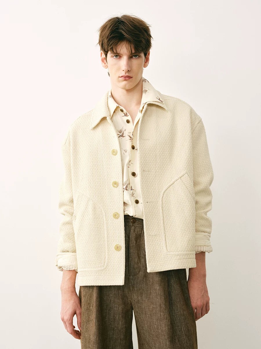 Cotton Bird Print Button-Down Shirt