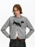 Intarsia Puppy Knit Cardigan