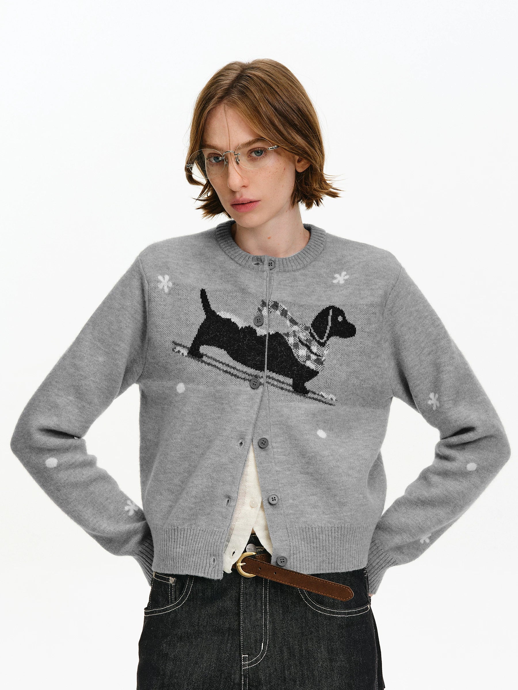 Intarsia Puppy Knit Cardigan