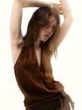 Sunset Brown Draped Asymmetrical Halter Top