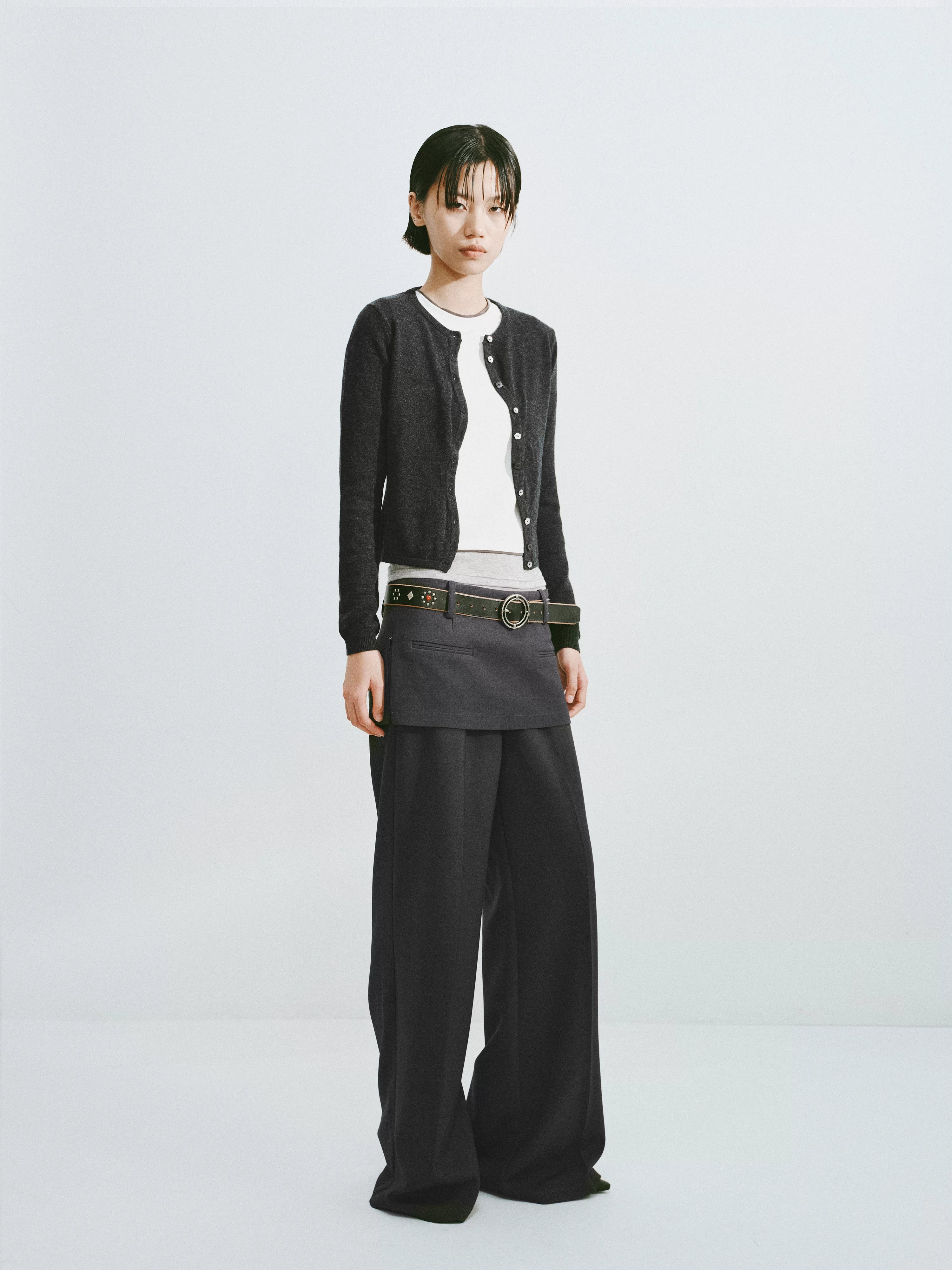 Layered Faux-Skirt Wide-Leg Trousers