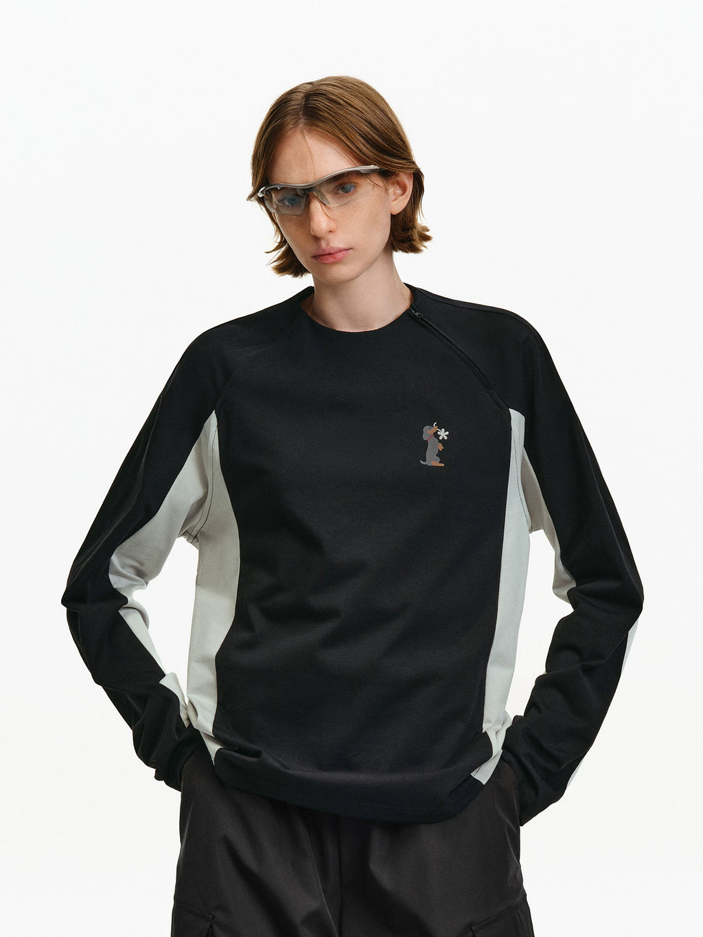 Color-Block Graphic Long-Sleeve Top