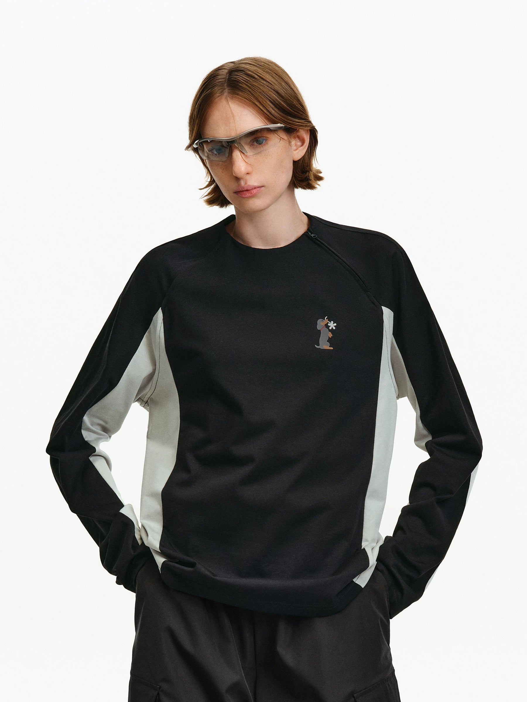 Color-Block Graphic Long-Sleeve Top