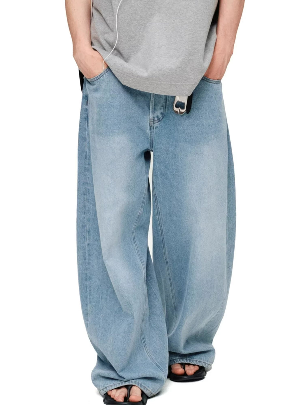 Washed Denim Wide-Leg Floor-Length Jeans
