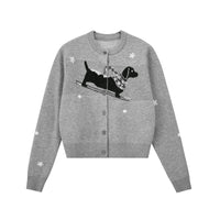 Intarsia Puppy Knit Cardigan