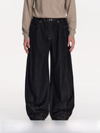 Curved Seam Wide-Leg Denim Jeans