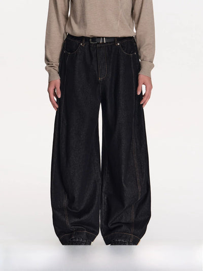 Curved Seam Wide-Leg Denim Jeans