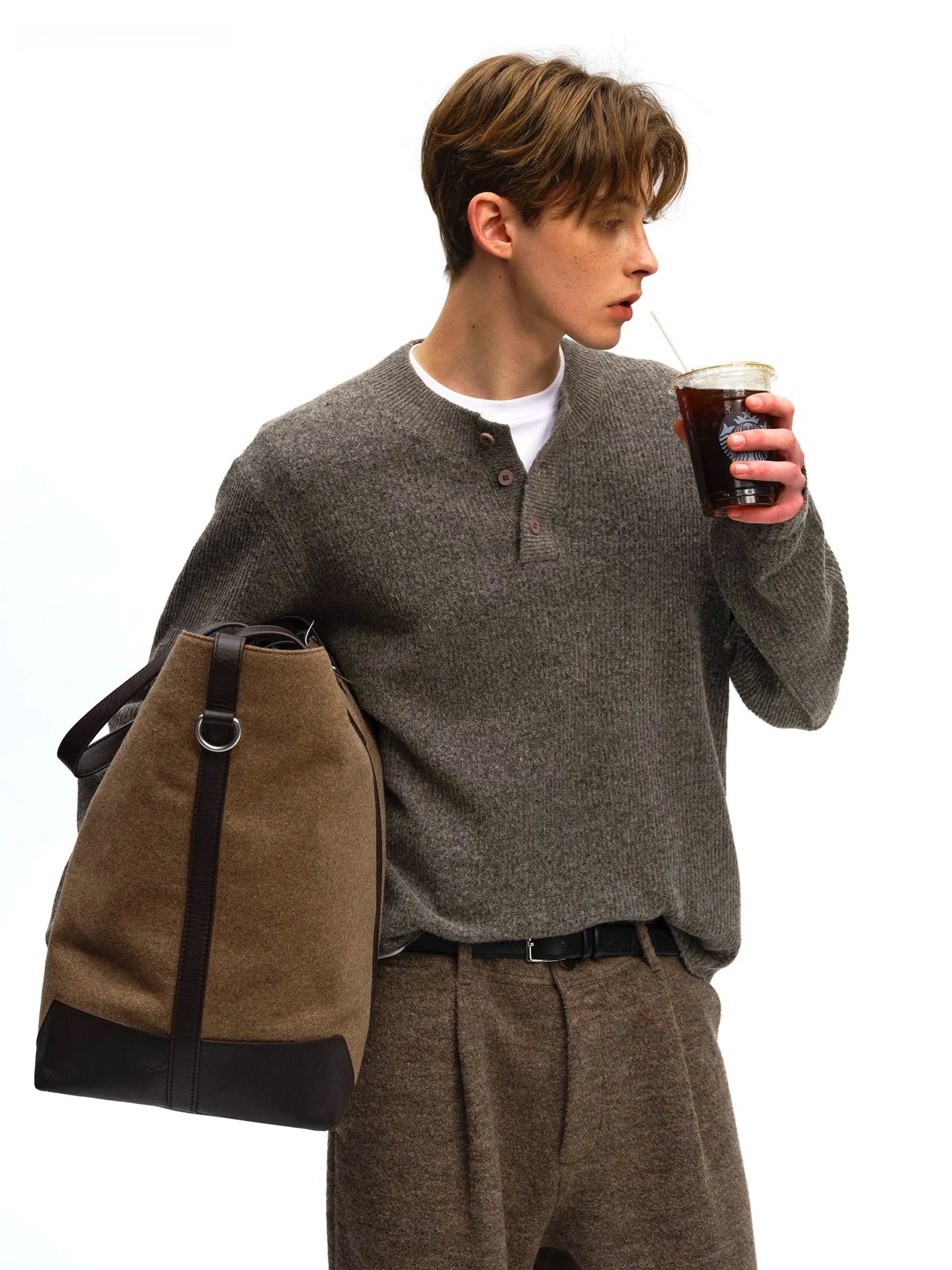 Wool Blend Henley Knit Sweater