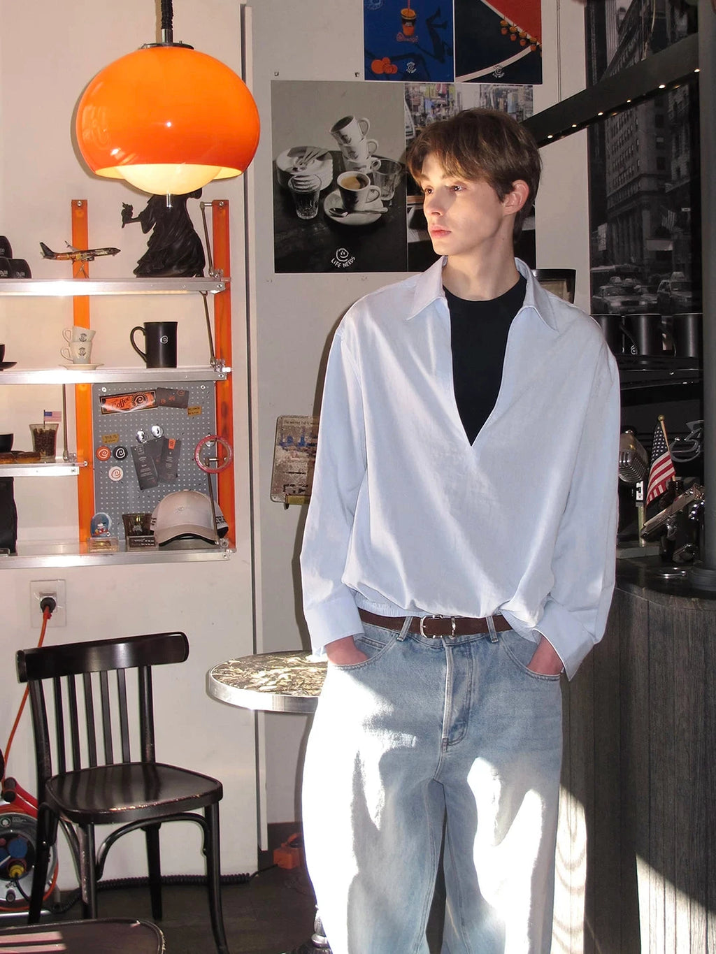 Oversized V-Neck Poplin Shirt