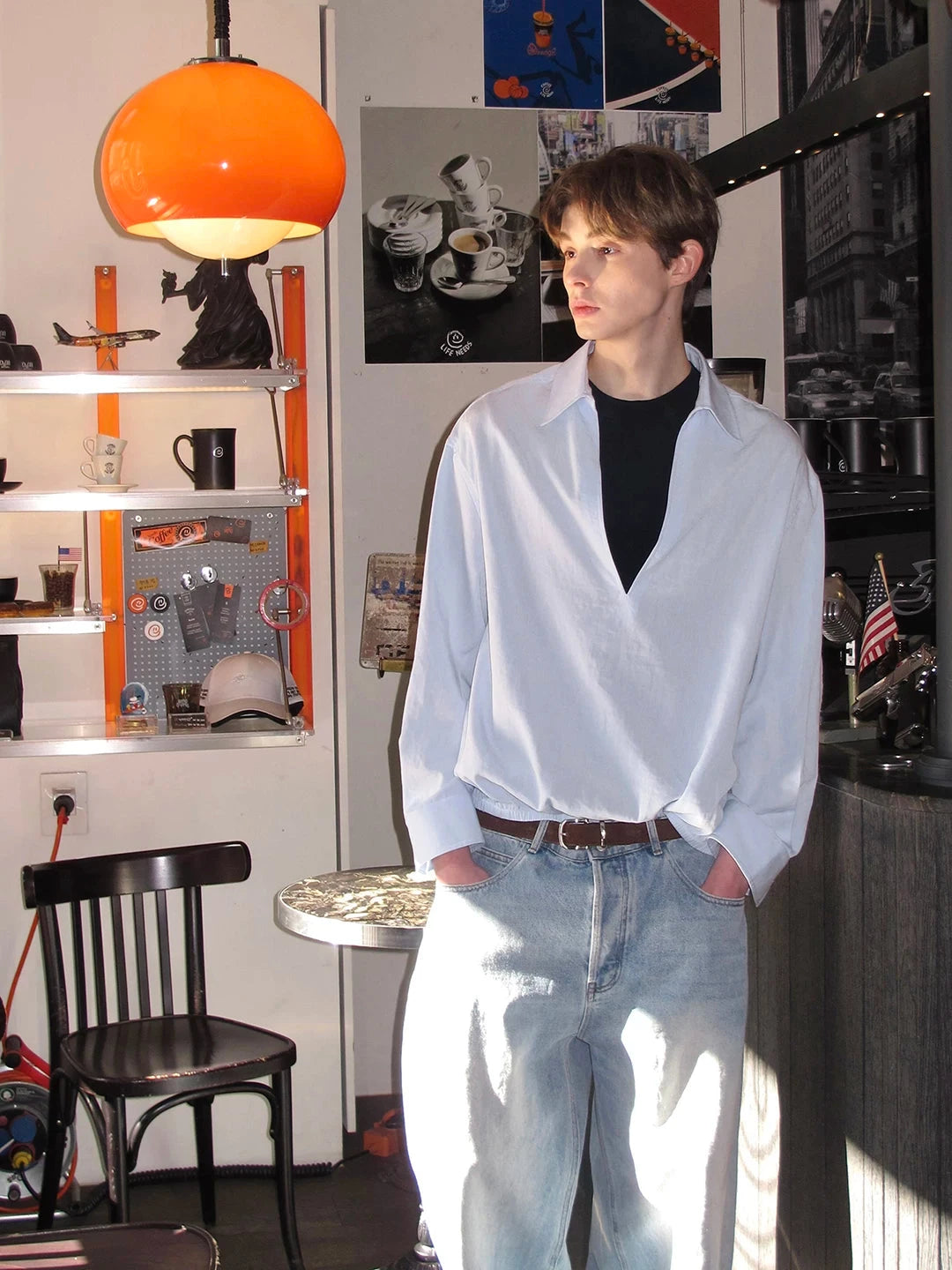 Oversized V-Neck Poplin Shirt