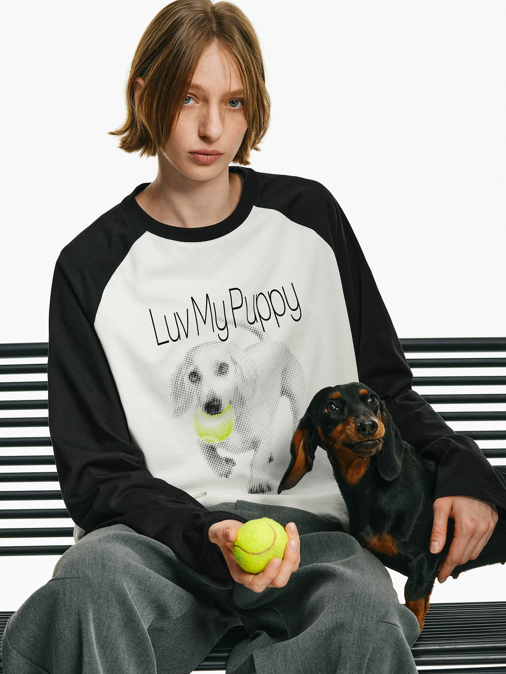 Puppy Graphic Raglan Long-Sleeve Tee