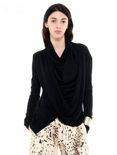 Draped Tencel Sculptural Long-Sleeve Top