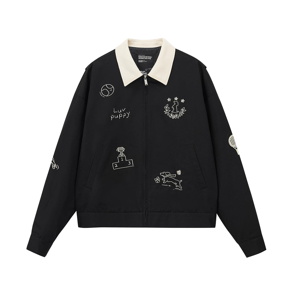 Embroidered Puppy Motif Harrington Jacket