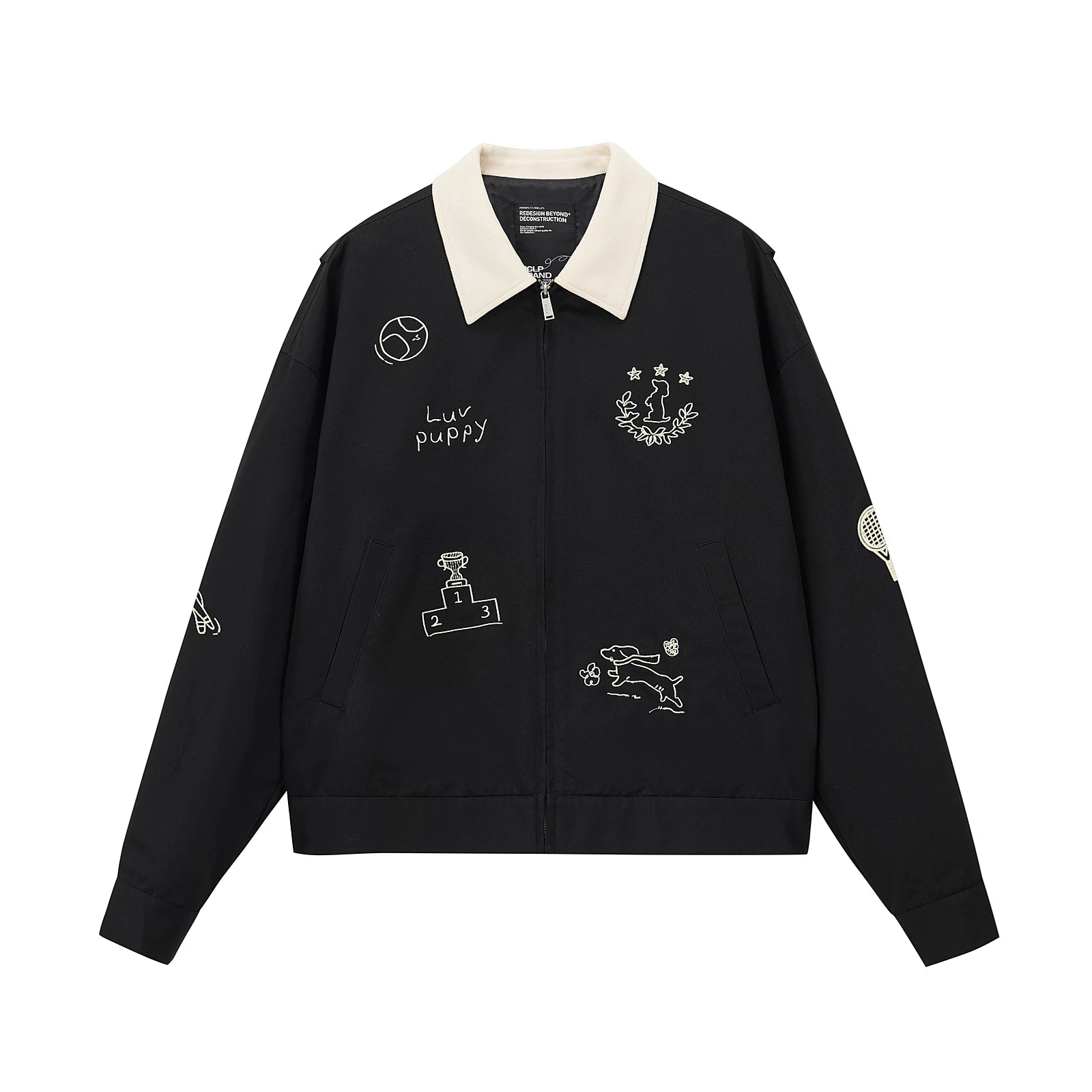 Embroidered Puppy Motif Harrington Jacket
