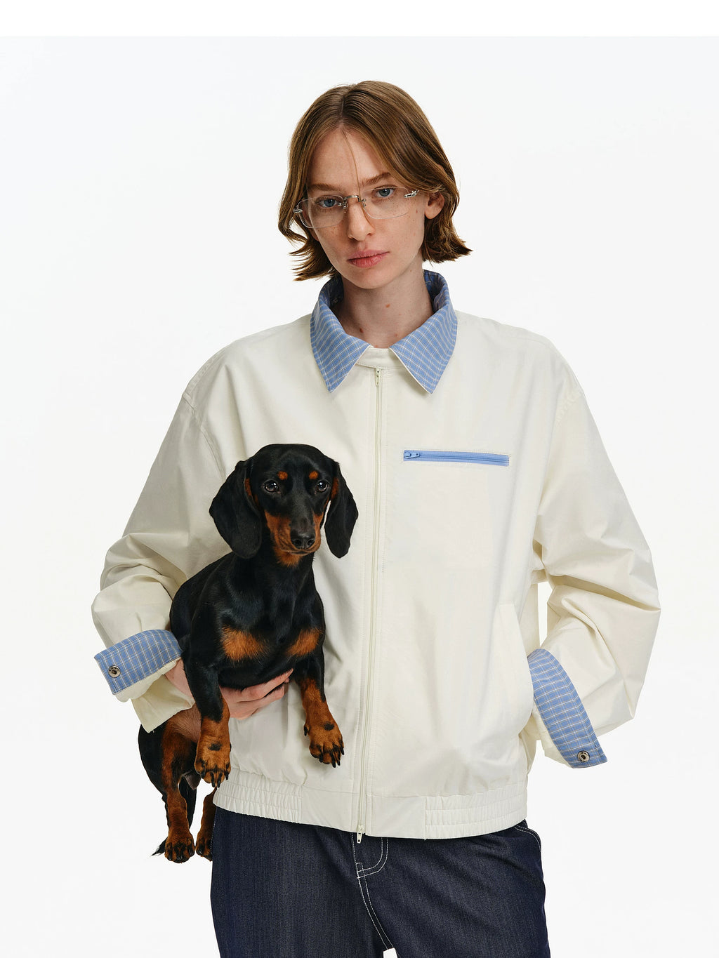 Convertible Plaid Collar Harrington Jacket