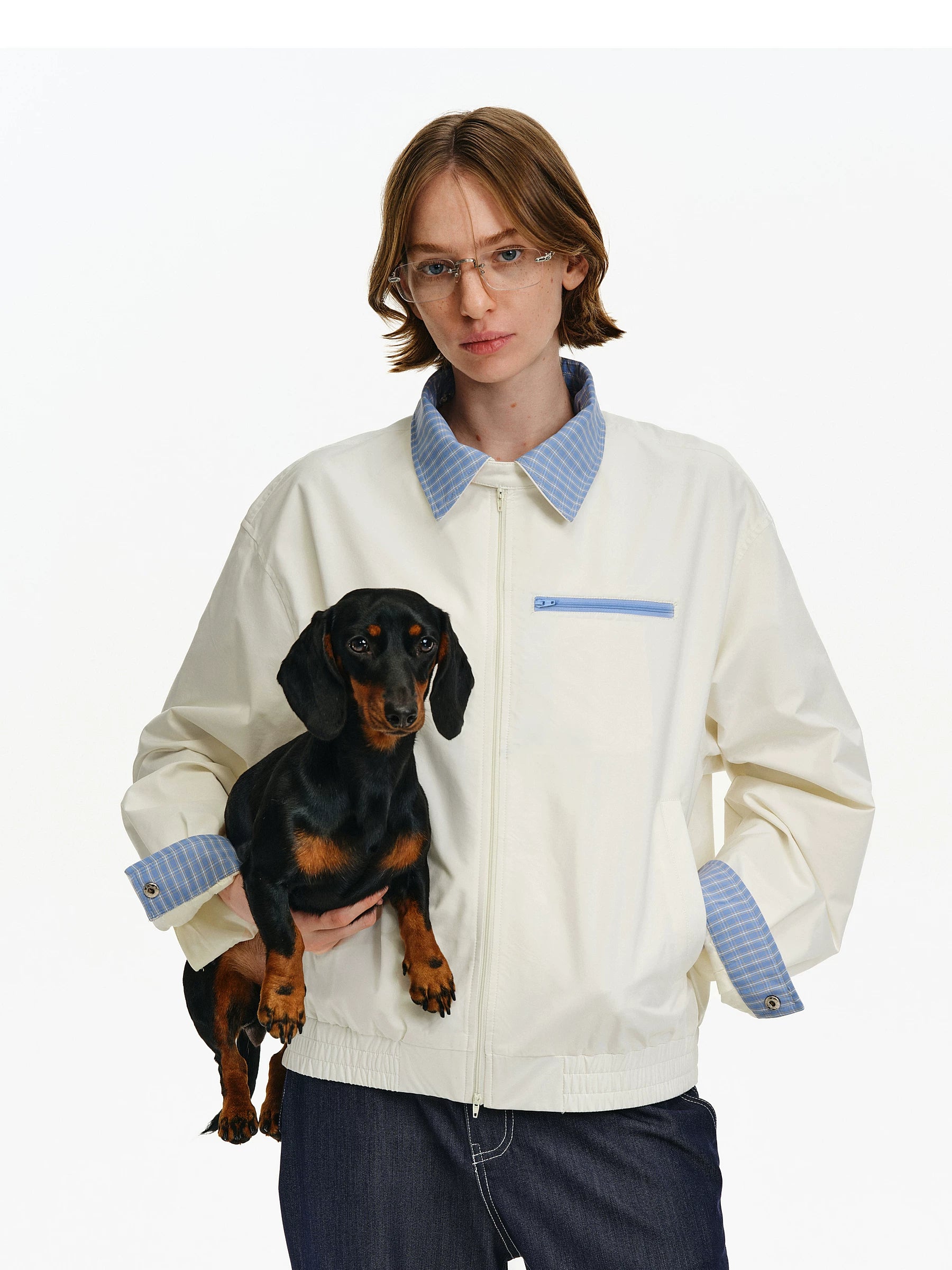 Convertible Plaid Collar Harrington Jacket