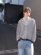 Striped Zip-Up Hooded Cardigan