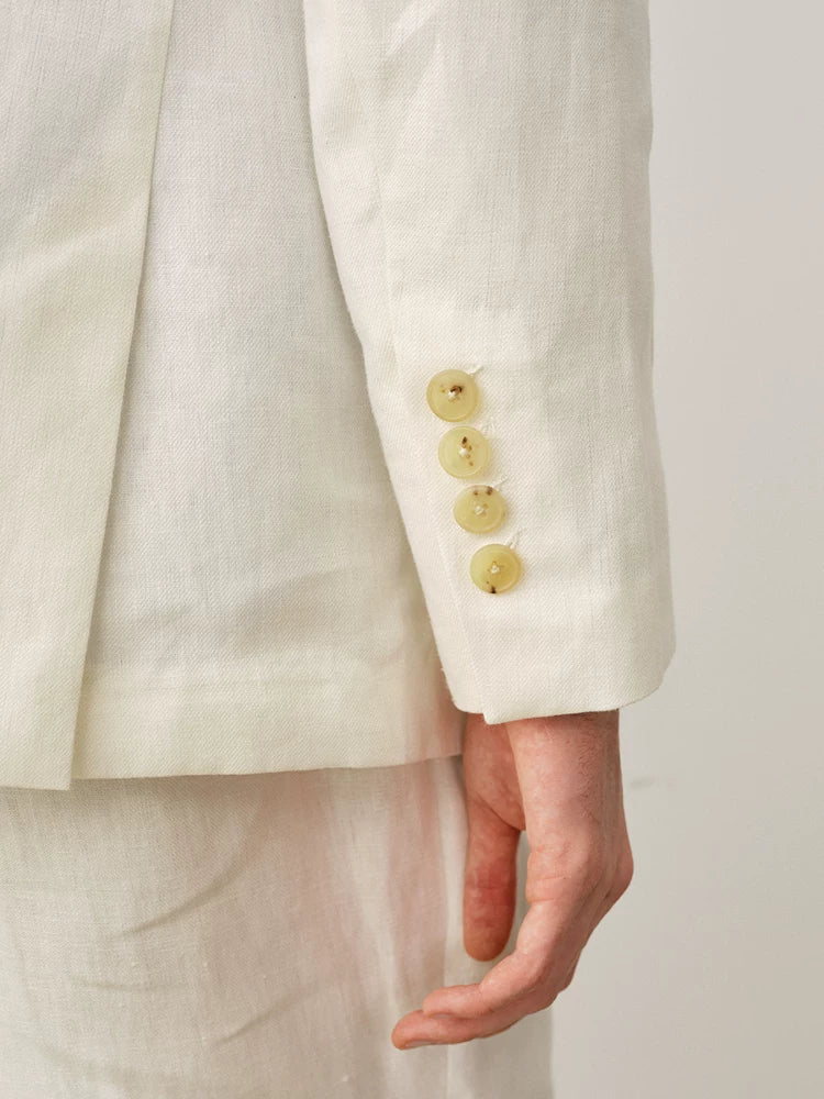 Linen Three-Button Tailored Blazer